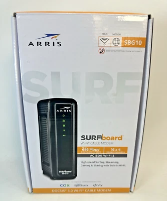 ARRIS SURFboard SBG10 DOCSIS 3.0 16 x 4 Gigabit Cable Modem and AC1600 Wi-Fi 5 - Image 1 of 4