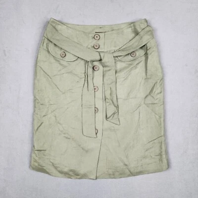 Falda Colección Chadwick Para Mujer Talla 12 Verde Mezcla Lino Forrada con Cinturón Foto 1 de 4