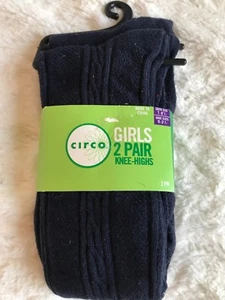 NIP Girls Knee Highs, 2pair, Shoe Size 9-3.5, Navy Cable - Picture 1 of 3