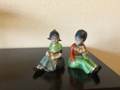 Paire de serre livres ancien porcelaine polychrome allemande couple Hollandais - Photo 1/4