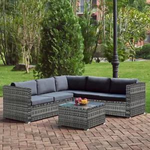 5 Seater Rattan Furniture Set Lounge Corner Sofa Set Table w/ Cover Garden Patio - Picture 1 of 12