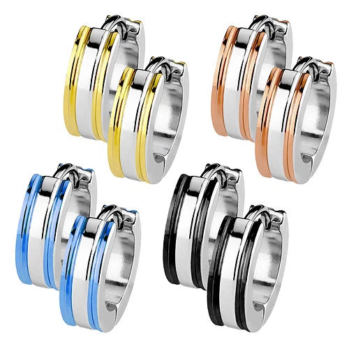 1 Paar Edelstahl Schmuck Klapp Ohrringe Creolen Huggie zweifarbig - Bild 1 von 1