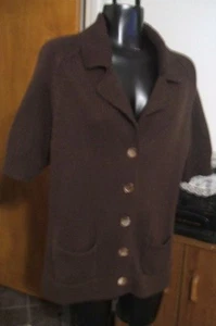 Chico's Sz 1 Brown Chunky Button Front Cardigan Sweater Sht Sleeves Pockets SALE - Picture 1 of 1