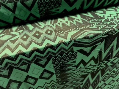 Power Mesh Net Stretch Spandex Fabric, Per Metre - Aztec Patchwork Print - Green - Image 1 of 4