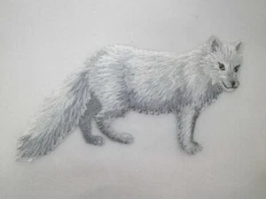 White Arctic Fox Embroidered Iron On Applique Patch - Picture 1 of 1