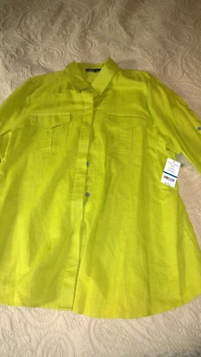 Camisa de linho nova com etiquetas Chaus Sport manga longa botão verde oásis tamanho GG feminina - Imagem 1 de 4