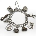 Bracelet charme vintage en argent sterling 925 volumineux avec chaîne de sécurité 7"