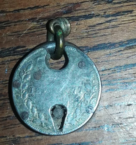 Antique Victorian Miniature Coin Padlock Silver 1877 Three Pence Coin & Young QV Cover