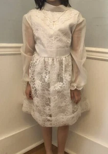 HOLLYWOOD Girls Dress Size 8 White Lace Lined First Communion Wedding Vintage  - Picture 1 of 8