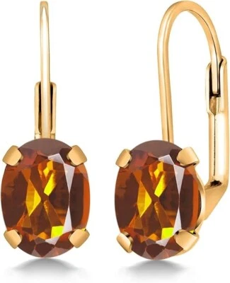 14k Citrino Orecchino 925 Argento Sterling Leva Retro Novembre Pietra Zodiacale - Immagine 1 di 4