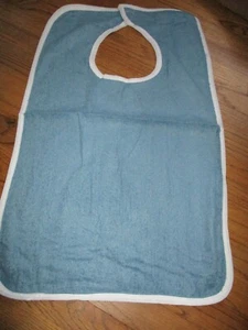 3 pc NEW ADULT TERRY CLOTH BIBS W/ WASHABLE FELT STICKY EASY CLOSURES BLUE - Picture 1 of 1