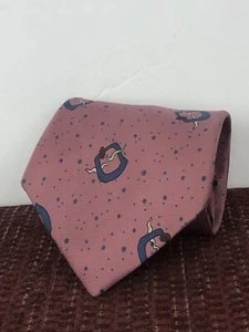 Strathmore Red Silk Tie – Geometric Pink Print Necktie - Picture 1 of 6