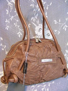 RENATO ANGI ITALIAN ,Crinkled Taupe Leather Shoulder Bag,Handbag,Purse -NWT - Picture 1 of 7