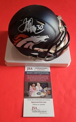 TERRELL DAVIS SIGNED AUTOGRAPHED DENVER BRONCOS MINI HELMET WITH JSA COA - Image 1 of 4