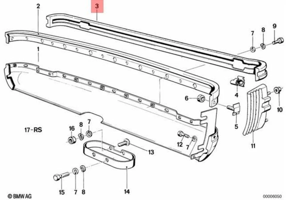 Tira de goma trasera genuina BMW E24 628CSi 630CS 633CSi 635CSi cupé 51121839142 Foto 1 de 1