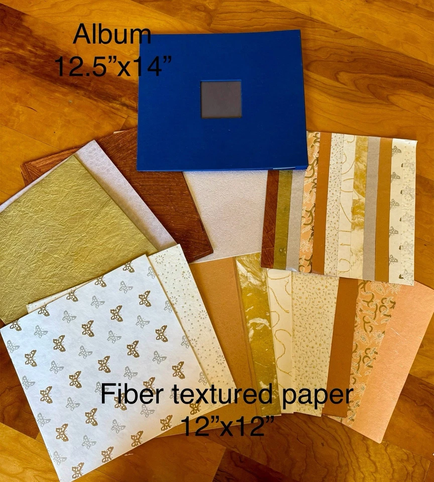 50+  sheets Textured 12x12" mixed specialty Scrapbook craft cotton silk + album - Image 1 of 4