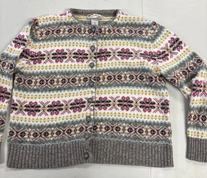 Heirloom Collectibles 2004 Women’s Gray Pink Fair Isle Knit Cardigan M Cottage - Picture 1 of 9