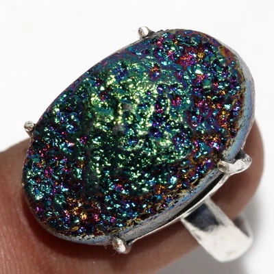 Titanium Druzy 925 Silver Plated Gemstone Ring Us 9.5 Aesthetic Jewellery JW - Image 1 of 3