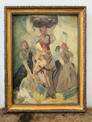 Pintura al óleo expresionista vintage sobre lienzo panel lavado mujer firmado hermano Foto 1 de 4