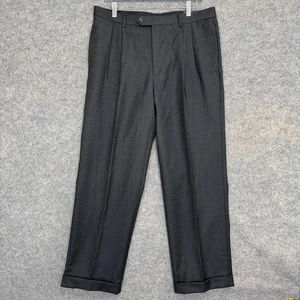 Tasso Elba Wool Dress Pants Mens 34 34x30 Cuffed Charcoal Dark Gray Pleated NEW - Picture 1 of 11