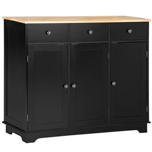 Aparador Madera de Goma Superior Estantes Ajustables Comedor Cocina Mueble Negro - Imagen 1 de 12