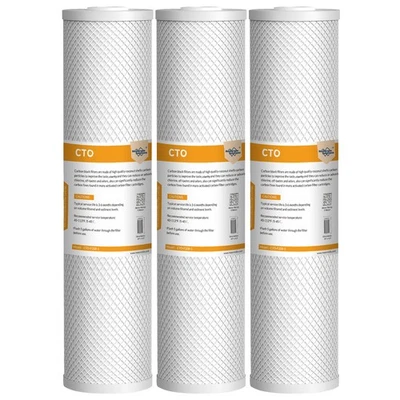 3 Pack 20x4.5" 5μm Big Blue CTO Carbon Block Water Filter Whole House Cartridges - Image 1 of 4