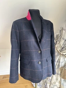 JOULES LADIES ‘ODELIA’ NAVY BLUE CHECK LINED BLAZER JACKET WOOL UK18 VGC - Picture 1 of 7