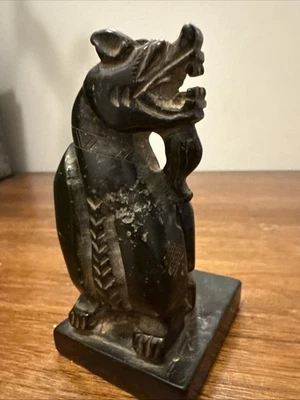 "Antiguo león guardián chino duro negro piedra tallada Foo Dogs 4""" Foto 1 de 4