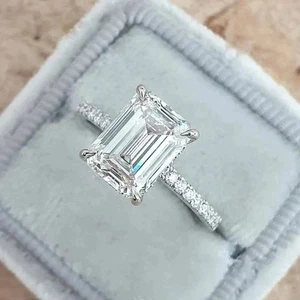 3 kt Smaragdschliff Moissanit versteckter Heiligenschein Ring 10 K Weißgold plattiert - Bild 1 von 4