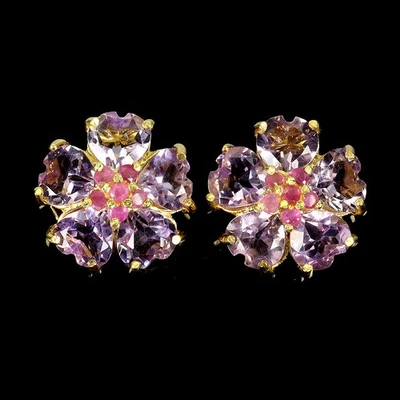 925 Sterling Silver Earrings Heart Amethyst 7mm Ruby Natural Gemstone Jewelry - Image 1 of 4
