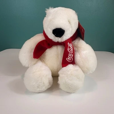 Coca-Cola Eisbär Plüsch roter Schal Spielzeug Neu mit Etikett lizenziertes Sammlerstück Vintage - Bild 1 von 4