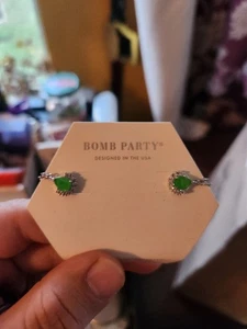 Bomb Party Lab Created Peridot W/ Genuine Quartz Earrings - Picture 1 of 2