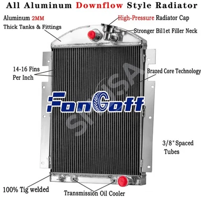 3 Rows Aluminum Radiator for 1937 1938 Chevy HE GD Master Truck 3.5L L6 V8 - Image 1 of 4