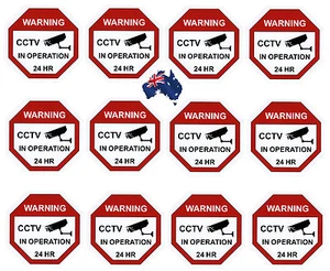 CCTV Camera Warning Stickers, Surveillance Vinyl Decal, Video Security Sign X12 - Picture 1 of 2