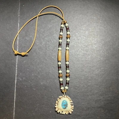 Vintage Deer Antler With Bone Beads  Turquoise Necklace Jewelry #121197 - Image 1 of 4