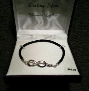 Infinity Bracelet - Sterling Silver & Leather *** NEW - Picture 1 of 5