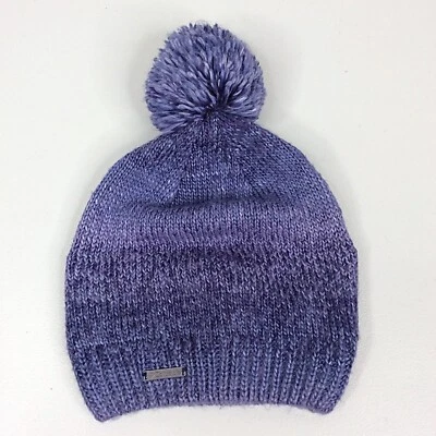 Columbia Women's Beanie Hat OS Purple Pom Pom Crochet Knit Fleece Lined - Image 1 of 4