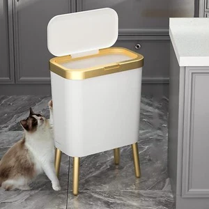 Trash Can Plastic Garbage Push Button Kitchen Can with Lid Large Capacity Slim - Picture 1 of 7