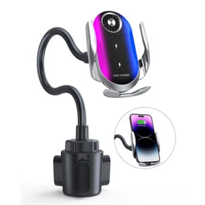 Wireless Car Charger Cup Holder Clamping for Z Flip5 4 3 iPhone Phone Mount Auto - Photo 1 sur 12