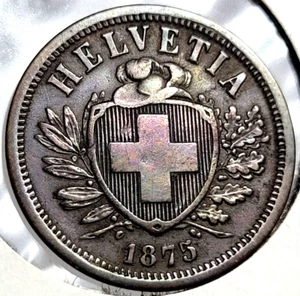 1875 B Switzerland 2 Rappen Bronze Coin High Grade Circulated Swiss Helvetia - Picture 1 of 4