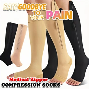 3Pair Compression Socks 20-30mmhg Zip Up For Surgical Wide Calf Foot Pain Relief - Picture 1 of 12