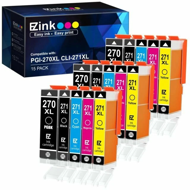 E-Z Ink Compatible Ink Cartridge Replacement for Canon PGI-270XL CLI-271XL PGI 270 XL 15 Pieces - Black/Cyan/Magenta/Yellow