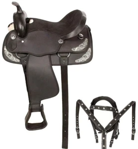 Selle synthétique Western Adult Barrel Racing Horse Tack noire de 15 po. - Picture 1 of 7