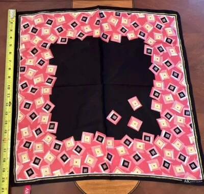 VINTAGE ANNE KLEIN PINK & BLACK ABSTRACT SILK Square Scarf 21” - Image 1 of 4