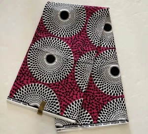 Tela de algodón rosa multicolor estampado africano Ankara estampado geométrico - Imagen 1 de 2