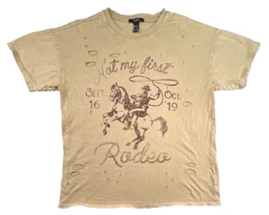 Forever 21 Not My First Rodeo Western T-shirt Womens M Tan Oversized Distressed - Picture 1 of 7