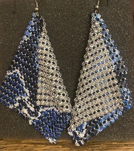Vintage Blue & Silver Mesh Hook Style Earrings - Picture 1 of 5