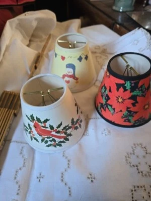 Vintage Set of 3 Christmas Clip On Lamp Shades Holiday Themes - Image 1 of 4