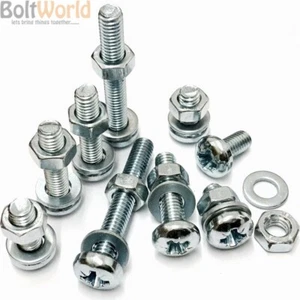 PERNOS DE CABEZA POZI PAN MÁQUINA DE ZINC M2/2MM CON TUERCAS COMPLETAS Y LAVADORAS GRUESAS - Imagen 1 de 2