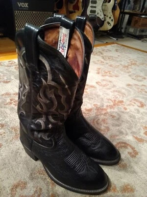 TONY LAMA BONHAM BLACK SMOOTH OSTRICH & LEATHER COWBOY BOOTS #CT871 MEN'S 7EE - Image 1 of 4